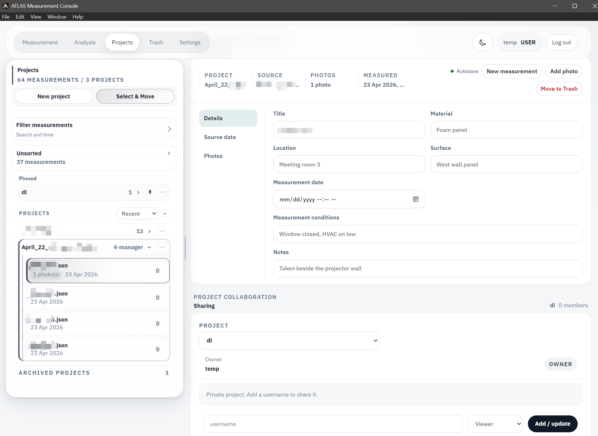 ATLAS project management interface